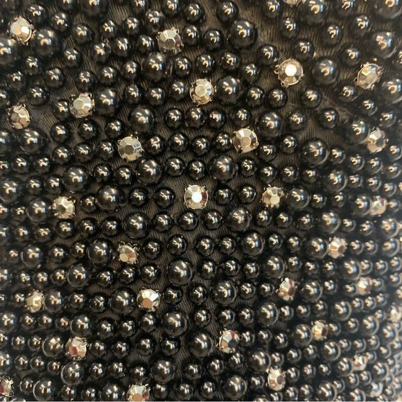 BLACK faux pearl chrome rhinestone embellished bustier corset crop top Sz L - Picture 3 of 11